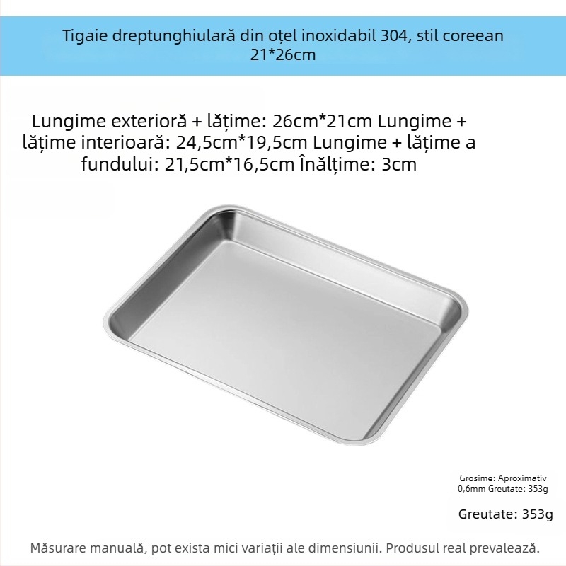 Tava plată din oțel inoxidabil 304, dreptunghiulară, cu plasă filtrantă pentru controlul uleiului și drenaj, stil minimalist modern