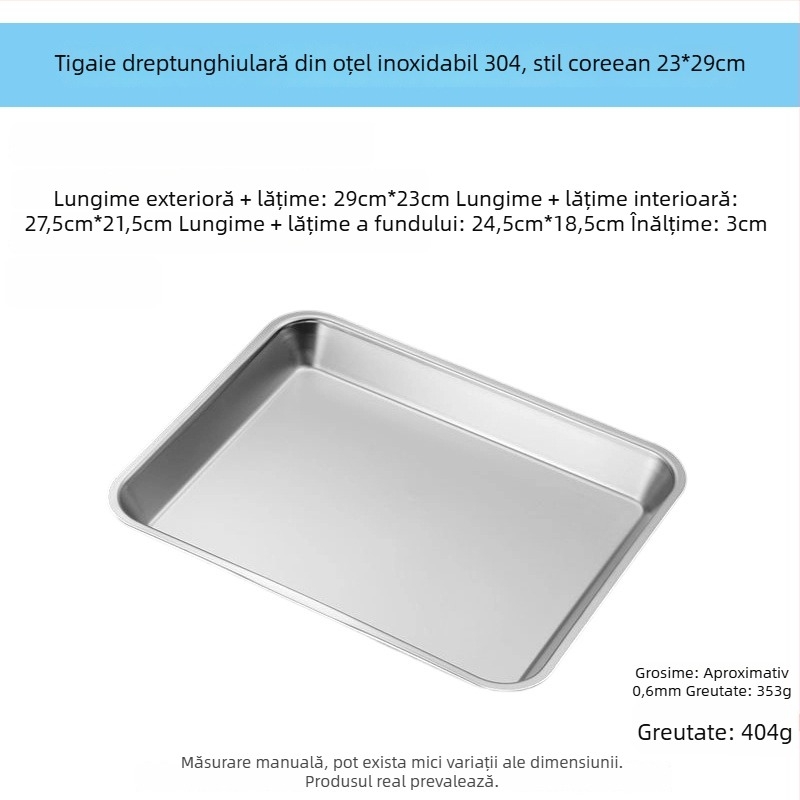 Tava plată din oțel inoxidabil 304, dreptunghiulară, cu plasă filtrantă pentru controlul uleiului și drenaj, stil minimalist modern