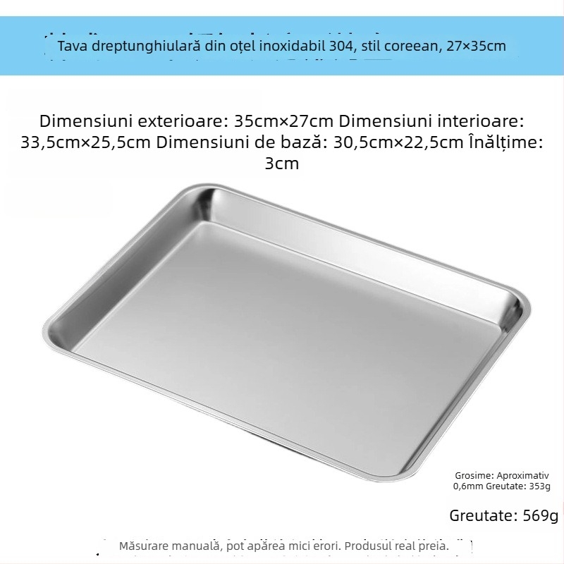 Tava plată din oțel inoxidabil 304, dreptunghiulară, cu plasă filtrantă pentru controlul uleiului și drenaj, stil minimalist modern