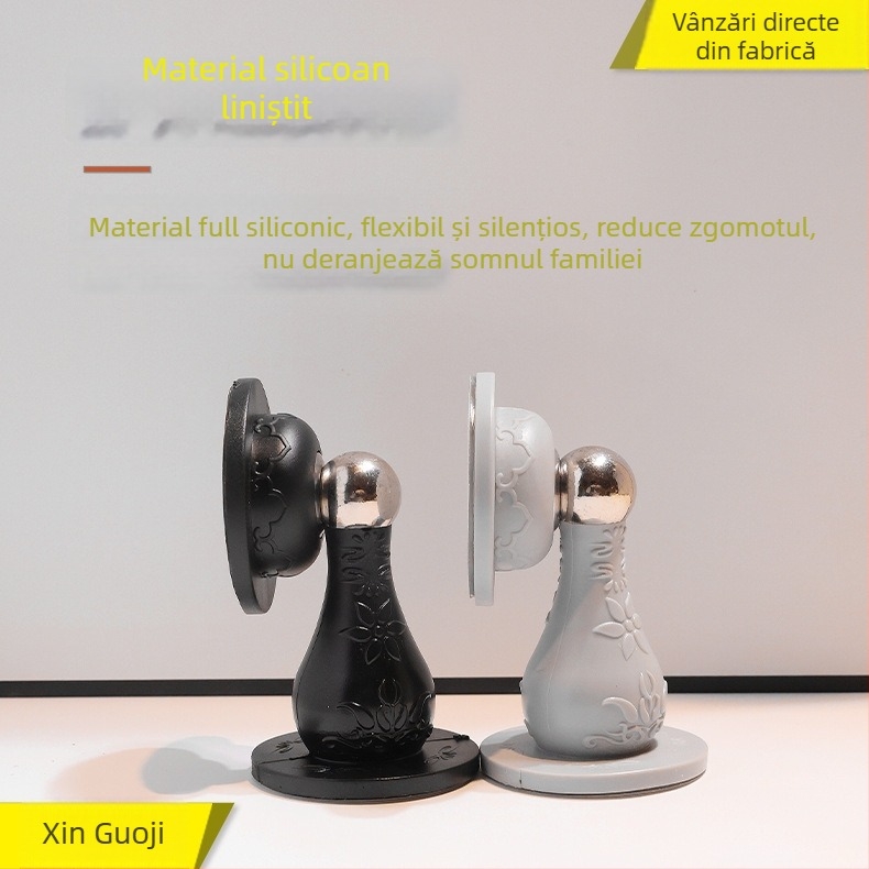 Stopper de ușă din silicon, fără găurire, montaj pe perete, design rotund lux, PVC/magnet, construcție standard