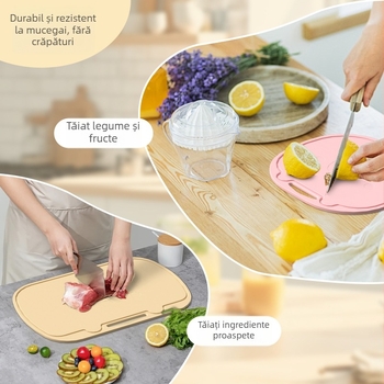 Tocator din silicon, antiderapant, antibacterian și antifungic, cu două fețe, de calitate alimentară, potrivit pentru alimente crude și gătite