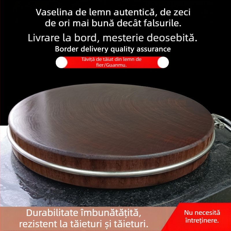 tocător rotund din lemn, cu două fețe, antiderapant, rezistent la mucegai, antiseptic (origine: port Guangxi, Nanning)