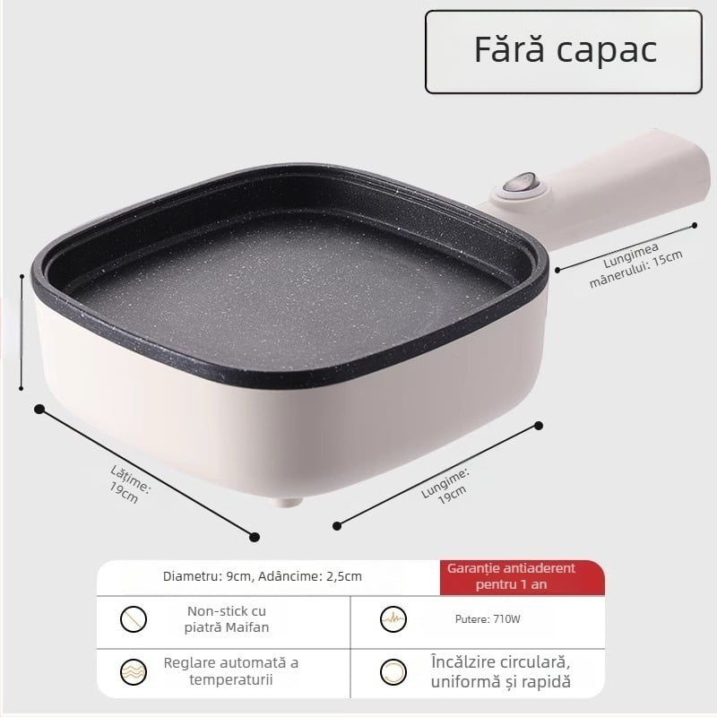 Tigaie electrică pentru omletă cu patru găuri, cu strat antiaderent, corp din aliaj de aluminiu, 900W, 220V, capac din sticlă