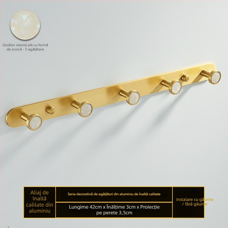 Cuier de baie din aliaj de aluminiu, autoadeziv, montaj pe perete fără găuri, în formă de scoică, stil luxuos ușor, greutate 1 kg