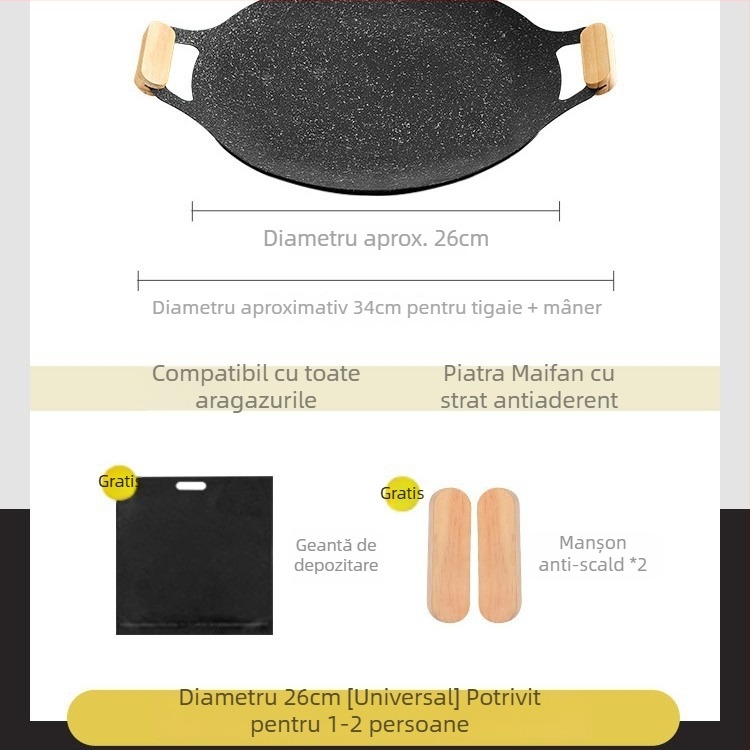 Placă de grătar din piatră Maifan pentru exterior - rotundă, portabilă, multifuncțională, compatibilă cu plitele cu inducție