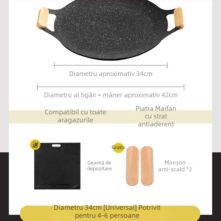 Placă de grătar din piatră Maifan pentru exterior - rotundă, portabilă, multifuncțională, compatibilă cu plitele cu inducție