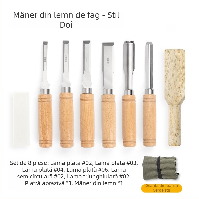 Set dălți pentru tâmplă cu lame din oțel mangan, mâner din lemn de fag – dălți plate și semi-cercuri