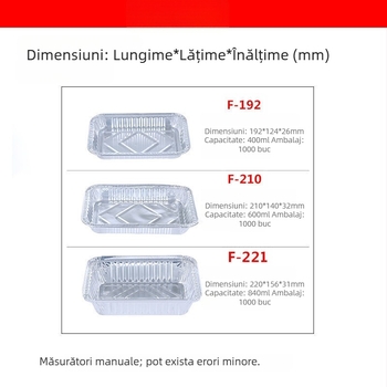 Tavă de aluminiu, adâncime mică, pentru grătar și coacere, ambalaj de unică folosință pentru livrare, personalizabil cu logo prin serigrafie, biodegradabil, necompatibilă cu microunde