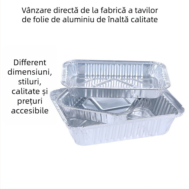 Tavă de aluminiu, adâncime mică, pentru grătar și coacere, ambalaj de unică folosință pentru livrare, personalizabil cu logo prin serigrafie, biodegradabil, necompatibilă cu microunde