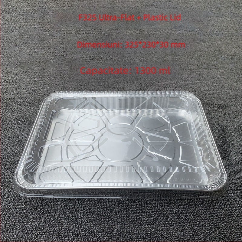 Tavă de aluminiu, adâncime mică, pentru grătar și coacere, ambalaj de unică folosință pentru livrare, personalizabil cu logo prin serigrafie, biodegradabil, necompatibilă cu microunde