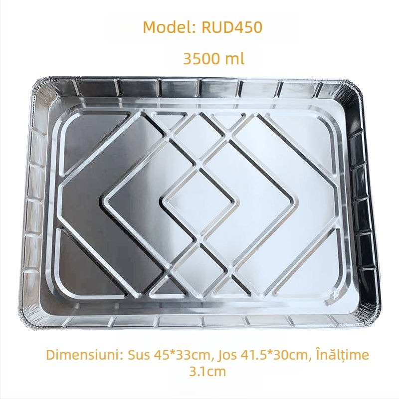 Tavă de aluminiu, adâncime mică, pentru grătar și coacere, ambalaj de unică folosință pentru livrare, personalizabil cu logo prin serigrafie, biodegradabil, necompatibilă cu microunde