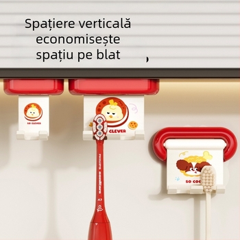 Suport pentru periuțe de dinți cu 2 compartimente, ABS, montaj pe perete fără găuri, depozitare pentru periute electrice, oglindă de baie încorporată