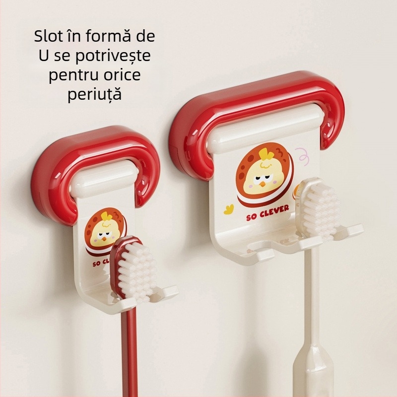 Suport pentru periuțe de dinți cu 2 compartimente, ABS, montaj pe perete fără găuri, depozitare pentru periute electrice, oglindă de baie încorporată