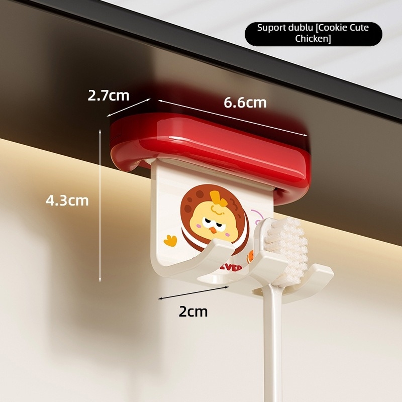 Suport pentru periuțe de dinți cu 2 compartimente, ABS, montaj pe perete fără găuri, depozitare pentru periute electrice, oglindă de baie încorporată