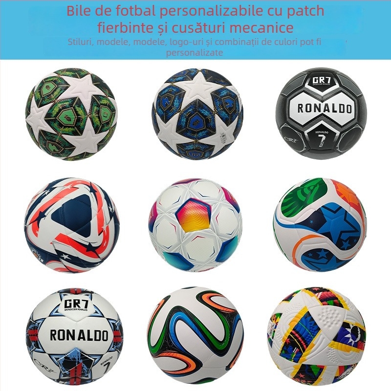 Fotbal Nr.5 – piele PU, cusături adezive, pentru antrenamente și competiții în aer liber, pentru elevi de gimnaziu și liceu, personalizare disponibilă