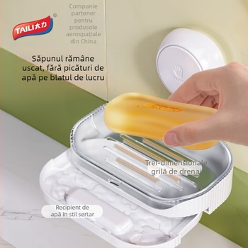 Sapunier dublu-strat montat pe perete, cu sertar și tavă de drenaj – ABS, antibacterian, pachet de 48 bucăți