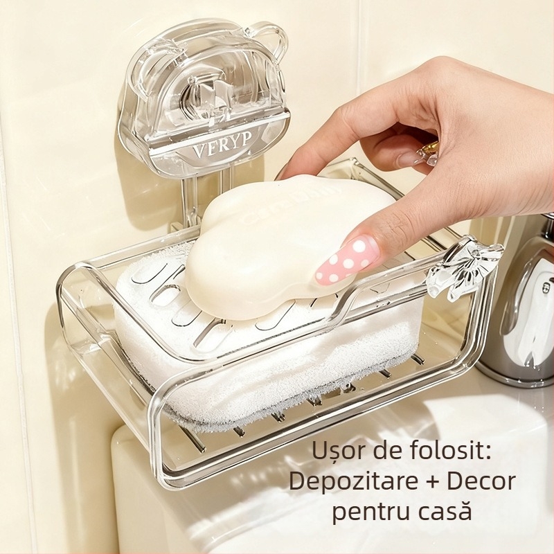 Suport săpun pentru casă, montaj pe perete cu ventuză puternică, fără găuri, tavă de drenaj, posibilitate de personalizare