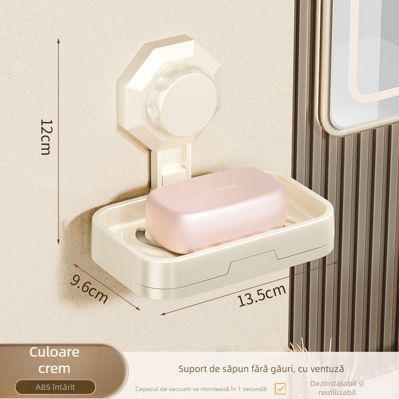 Vas de săpun montat pe perete cu ventuză; plastic; marcă Easy to recognize hardware; potrivit pentru baie