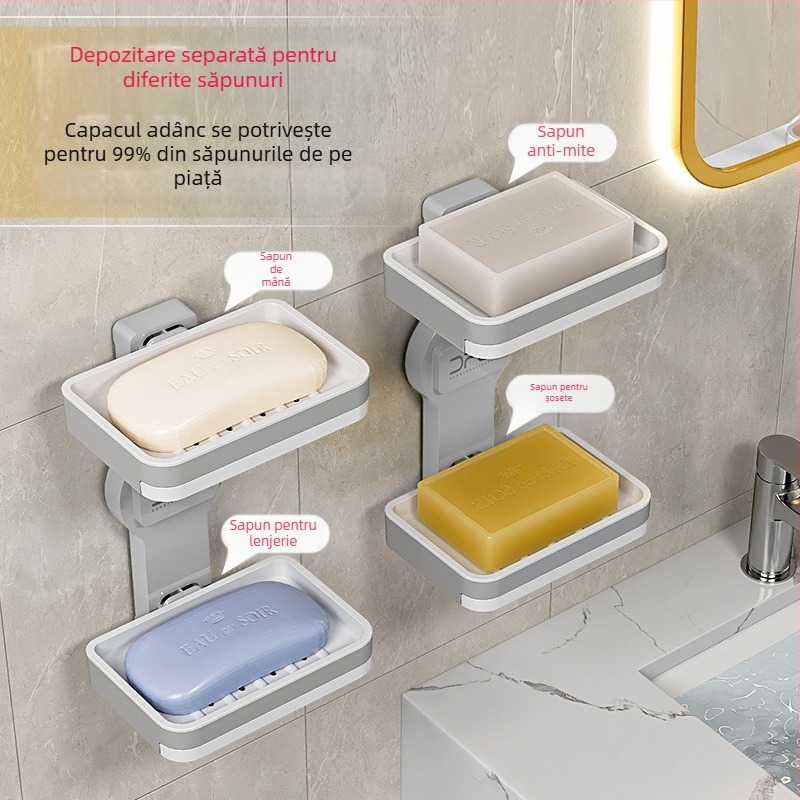 Vas de săpun cu ventuză - montaj fără găuri, detașabil și lavabil, anti-alunecare, din plastic; Brand: Oriental Bright Clean; Cantitate: 100 buc