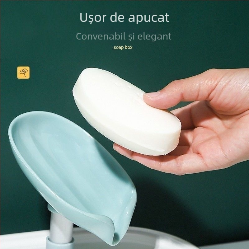 Vas de săpun din plastic, montat pe perete, cu ventuză și tavă de scurgere, design fără găuri