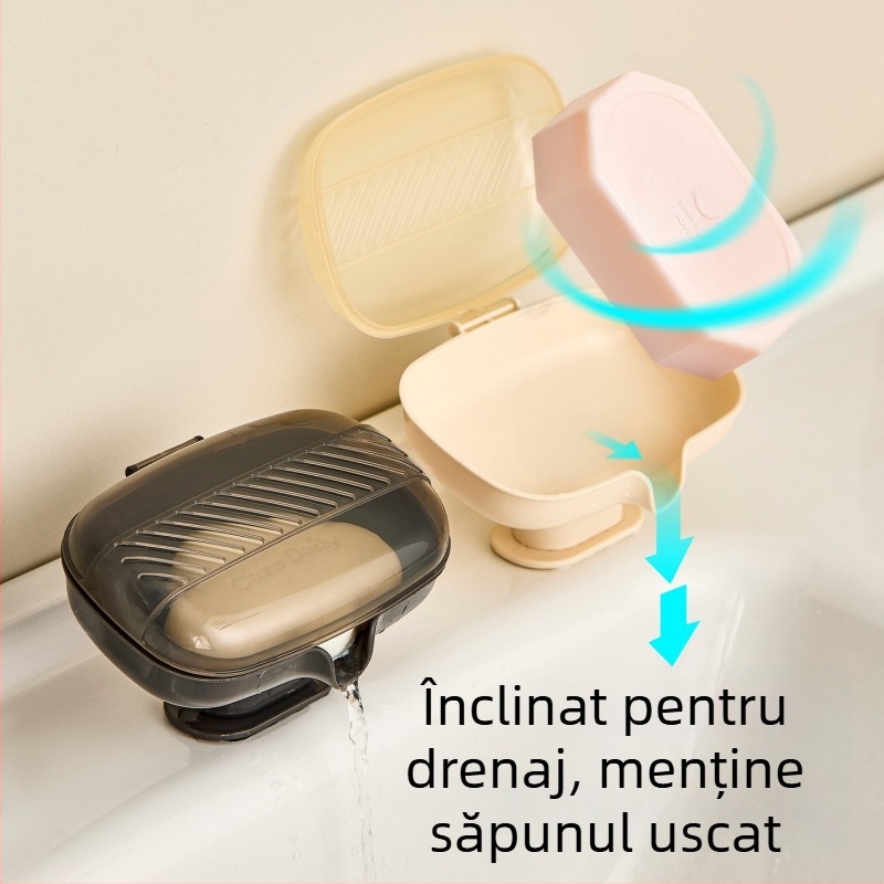 Cutie de săpun cu bază cu ventuză pentru baie, cu capac – PP; Brand Qj; 80 bucăți; Fără import