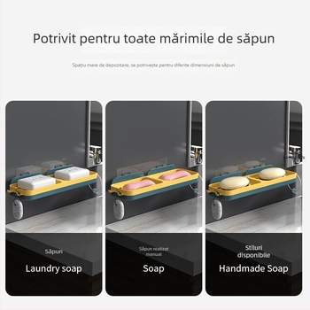 Raft de săpun cu două rânduri și cârlig, montaj pe perete cu ventuză puternică pentru baie (Material: PP; Import: Nu; Ambalare: 90 buc.; Personalizare: Nu)