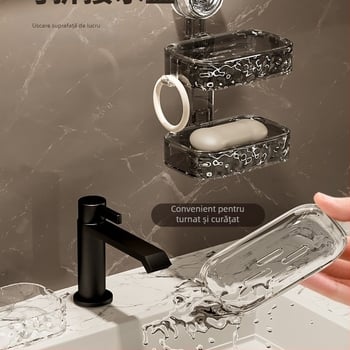 Raft de depozitare pentru săpun cu ventuză, montat pe perete, 2 etaje, capacitate de încărcare 5-10 kg, plastic