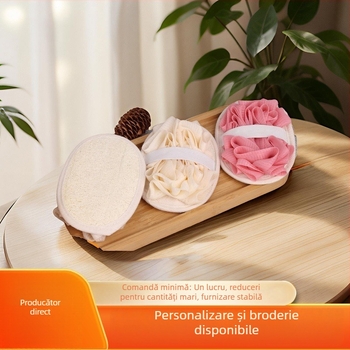 Minge de baie din luffa cu bucăți de sisal și pulpă de luffa; Material: luffa; Cutie: 50-500 buc.; Procesare personalizabilă