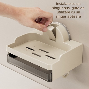 Recipient săpun ABS montat pe perete cu ventuză, fără găuri, drenaj – Dimitrov