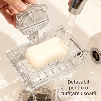 Cutie pentru săpun montată pe perete, cu ventuză, din plastic, baie, cu zonă de drenaj