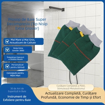 Jie Huang Mănușă de baie pentru bărbați, exfoliere bidirecțională, textură abrazivă, două fețe, grosime dublă