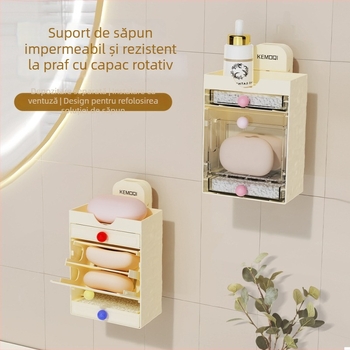Raft de depozitare pentru săpun cu ventuză, montat pe perete, multi-etajat, drenaj — ABS, Komochi