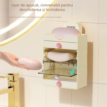 Raft de depozitare pentru săpun cu ventuză, montat pe perete, multi-etajat, drenaj — ABS, Komochi