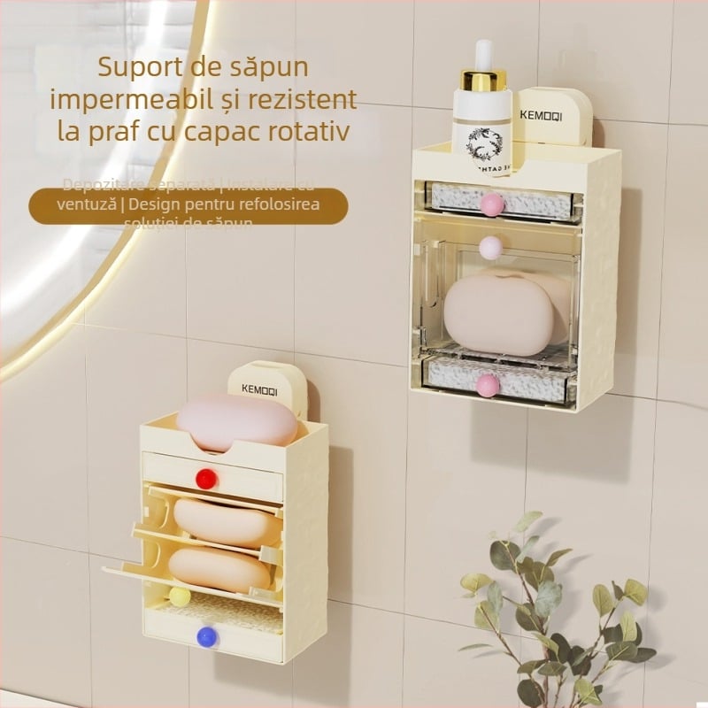 Raft de depozitare pentru săpun cu ventuză, montat pe perete, multi-etajat, drenaj — ABS, Komochi