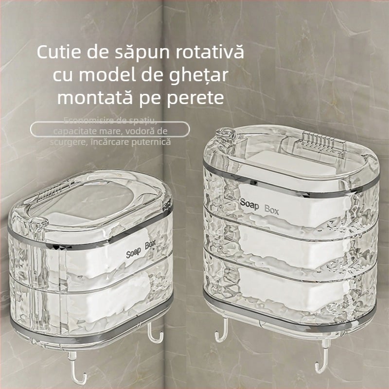 Cutie de săpun din plastic, rotativă, cu rack de scurgere pe perete, 3 etaje – 100 de bucăți, Brand One Hundred Best