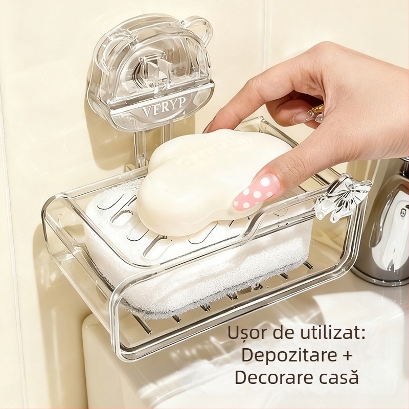 Cutie de săpun montată pe perete cu ventuză, din plastic, cu drenaj, personalizabil