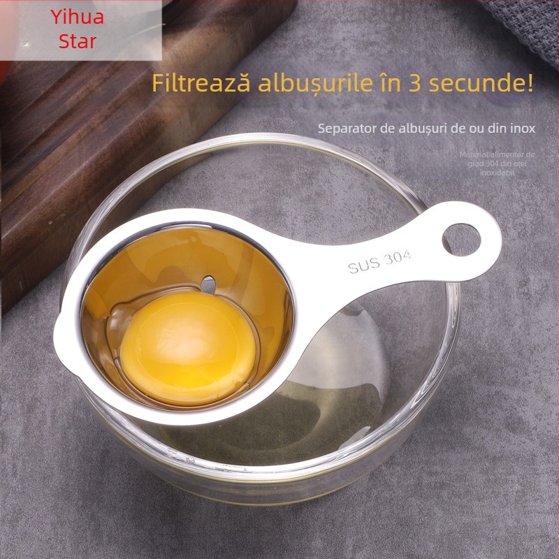 Separator din oțel inoxidabil pentru gălbenuș și albuș, filtru pentru lichidul de ou, instrument de bucătărie Yi Hua Xing, manual, design modern simplu