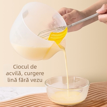 Accesoriu de bucătărie manual pentru spălarea orezului, cu filtru, separator de ouă, cană de măsurare și bol gradat — stil modern minimalist