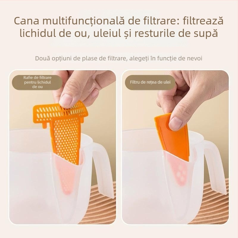 Accesoriu de bucătărie manual pentru spălarea orezului, cu filtru, separator de ouă, cană de măsurare și bol gradat — stil modern minimalist