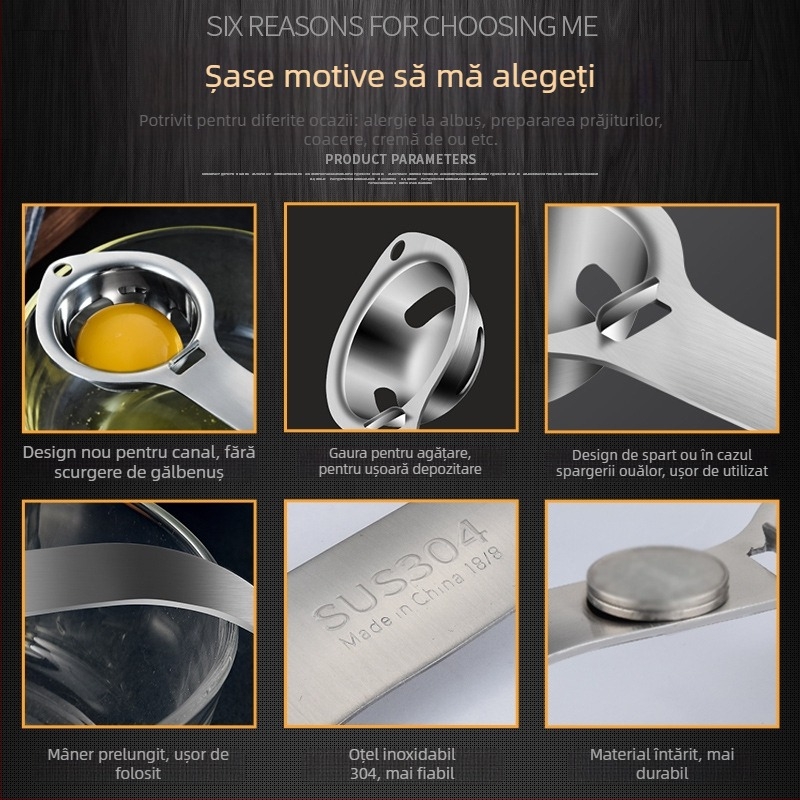 Separator de albuș și gălbenuș, construcție metalică, pentru uz casnic în bucătărie, fără logo