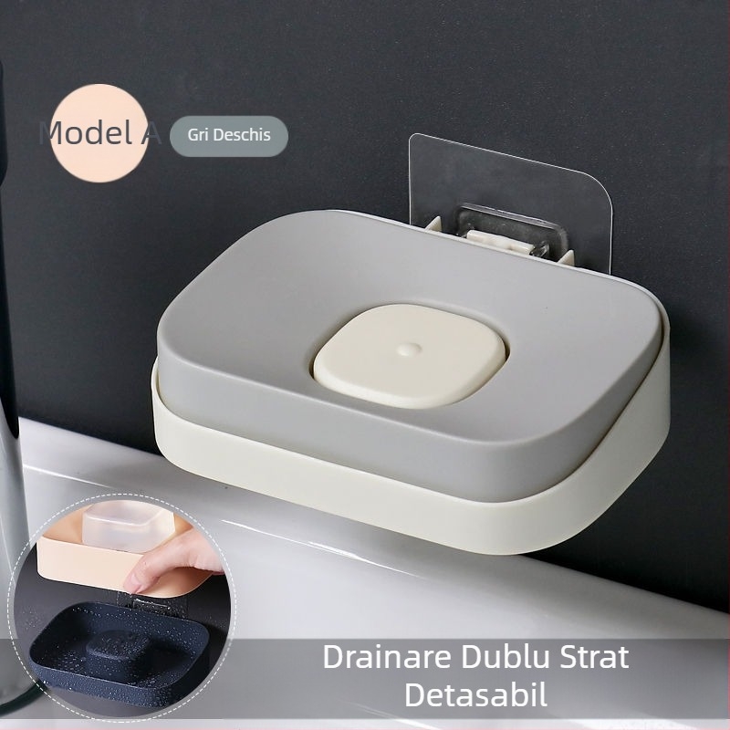 Xingliya cutie de săpun din plastic montată pe perete, fără găuri, suport dublu de drenaj