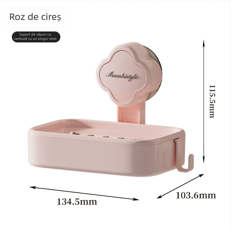 Cutie de săpun din plastic, montaj pe perete cu ventuză, drenaj, două niveluri