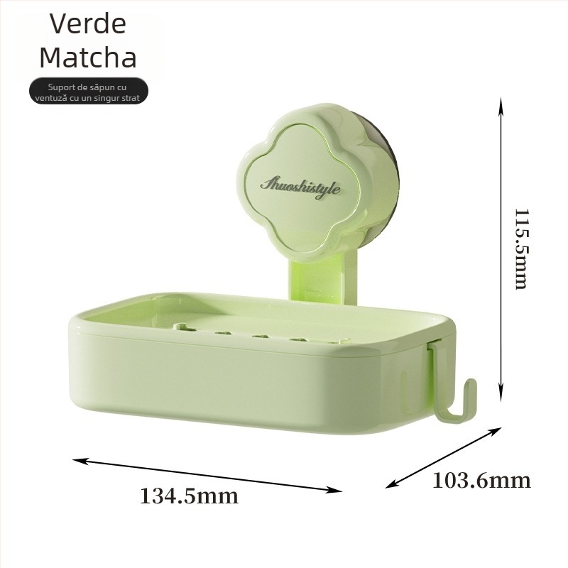 Cutie de săpun din plastic, montaj pe perete cu ventuză, drenaj, două niveluri