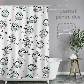 Set personalizat de perdele pentru baie, material impermeabil din țesătură asemănătoare pielii, model cartoon, imprimare personalizată conform desenelor