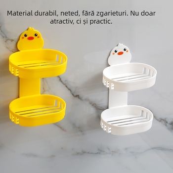 Suport săpun dublu pentru baie, din plastic, cu ventuză, rață galbenă desen animat