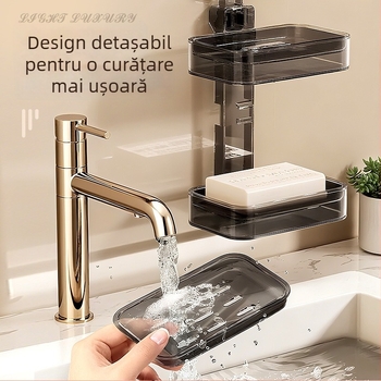 Youqin suport din plastic pentru sapun, montat pe perete cu ventuză, cu mai multe etaje, baie