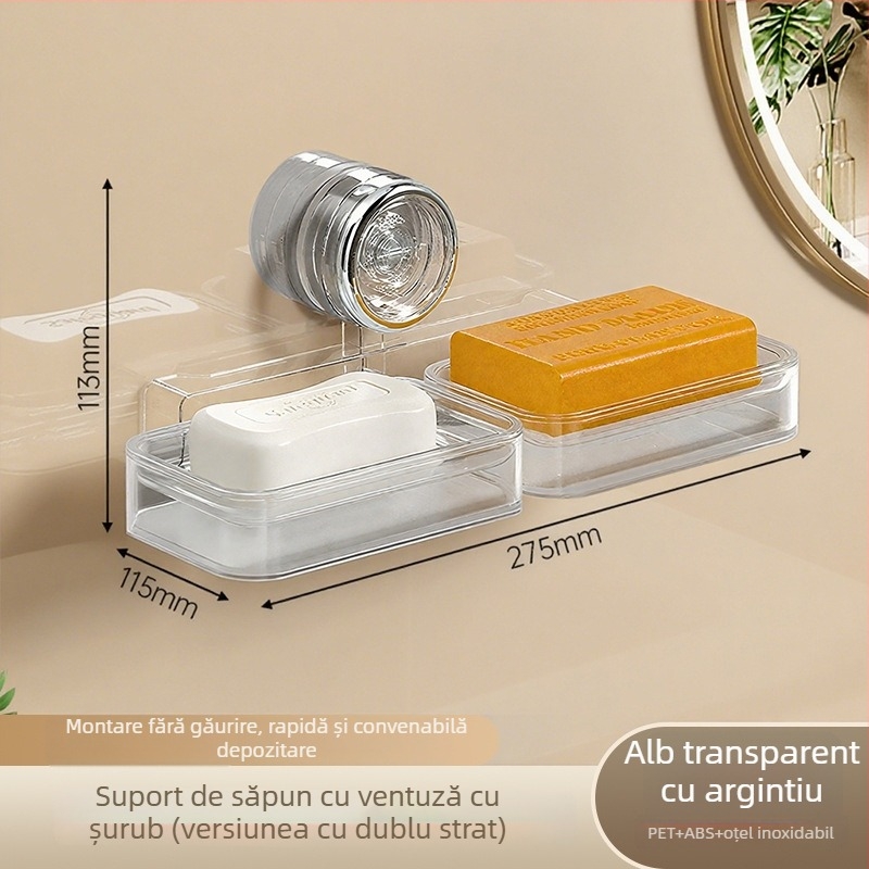 Youqin suport din plastic pentru sapun, montat pe perete cu ventuză, cu mai multe etaje, baie