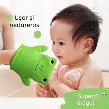 Rhino Mănușă de baie pentru copii – Spumantă, material Rayon, delicată cu pielea, curățare fără durere pentru bebeluși