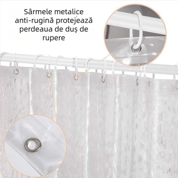 Cortină de duș cu design 3D Water Cube, semi-transparentă, impermeabilă, antimucegai, material EVA