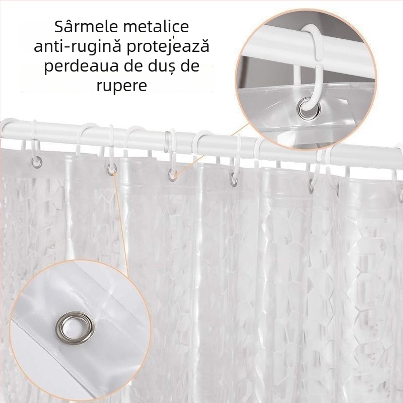 Cortină de duș cu design 3D Water Cube, semi-transparentă, impermeabilă, antimucegai, material EVA